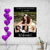 Foto collage zwarte witte verjaardagsfeestje, welk poster