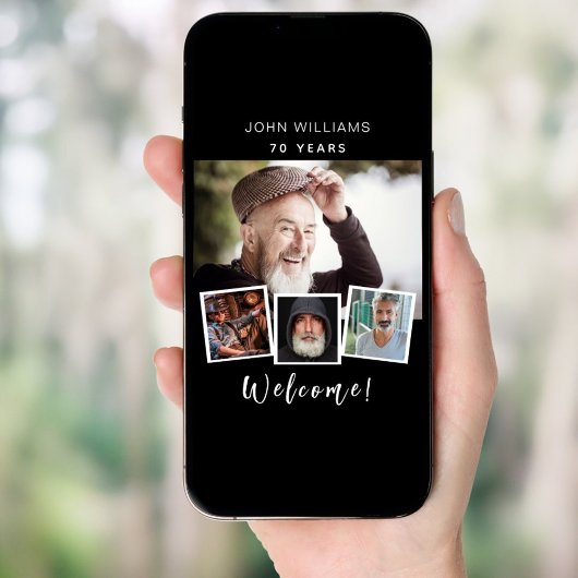 Foto collage zwarte witte verjaardagsfeestje, welk poster