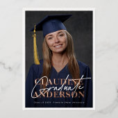 Foto College University Roos Gold Afstuderen Party Folie Uitnodiging (Voorkant)