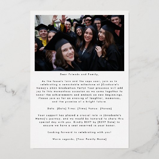 Foto College University Roos Gold Afstuderen Party Folie Uitnodiging (Achterkant)