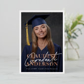 Foto College University Roos Gold Afstuderen Party Folie Uitnodiging (Staand Voorkant)