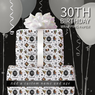 Foto Confetti Naam 30th Verjaardag Wrapping Papier