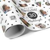 Foto Confetti Naam 30th Verjaardag Wrapping Papier (Rol Hoek)