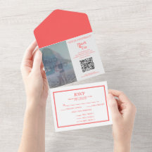 Foto Coral Wedding Invitation QR-code