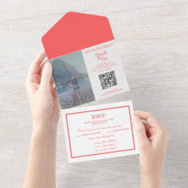 Foto Coral Wedding Invitation QR-code All In One Uitnodiging