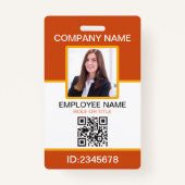 Foto Corporate Medewerker QR Code Sinaasappel Geel Badge (Voorkant)