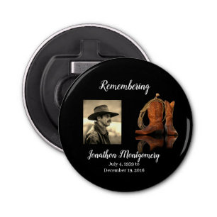 Foto, Cowboy Pet en Rope Memorial Button Flesopener