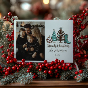 Foto Cowgirl Rustic Howdy Kerstmis Feestdagenkaart