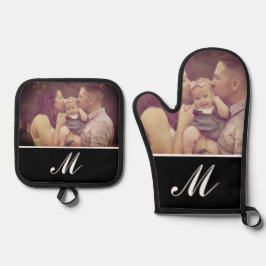 Foto Creëer Uw Eigen Monogram Initiaal Aangepast Ovenwant & Pannenlap Set