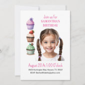 Foto Cupcake Roze Meisje Verjaardag uitnodiging (Voorkant)