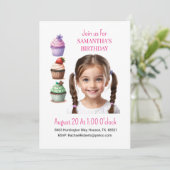 Foto Cupcake Roze Meisje Verjaardag uitnodiging (Staand voorkant)