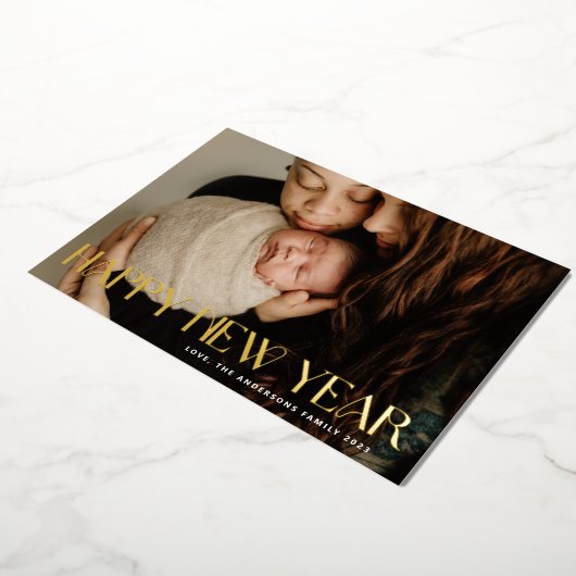 Foto Custom GOLD HAPPY NIEUWJAAR 2026 Folie Feestdagenkaart (Gedraaid)