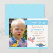 Foto: Cute Colorful Dinosaur Birthday Party Kaart (Voorkant / Achterkant)