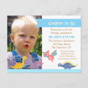 Foto: Cute Colorful Dinosaur Birthday Party Kaart