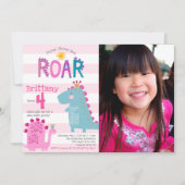Foto: Cute Dinosaur Stomp Chomp Roar Girl Birthday Kaart (Voorkant)