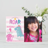 Foto: Cute Dinosaur Stomp Chomp Roar Girl Birthday Kaart (Staand voorkant)