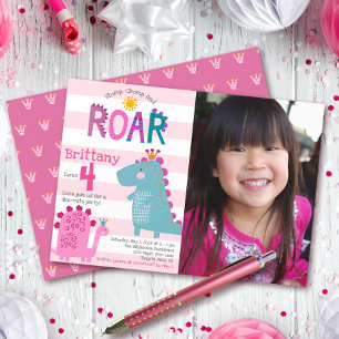 Foto: Cute Dinosaur Stomp Chomp Roar Girl Birthday Kaart
