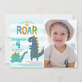 Foto Cute Dinosaurs Stomp Chomp Roar Boy Birthday Kaart (Voorkant)