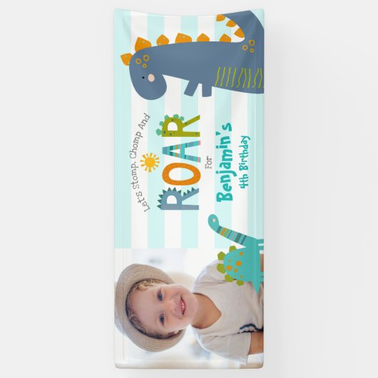 Foto Cute Dinosaurs Stomp Chomp Roar Boy Birthday Spandoek (Verticaal)