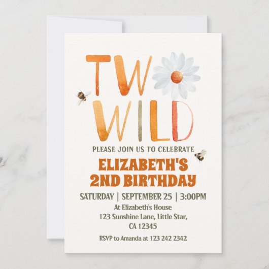 Foto Daisy Two Wild 2ND Birthday Meisje Kaart (Voorkant)