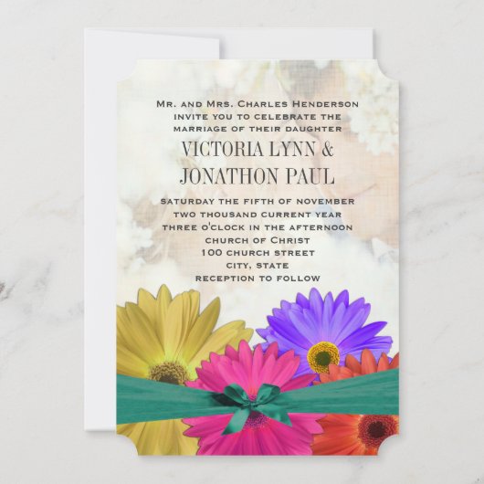 Foto  Damask Bright Colorful Gerber Daisy Kaart (Achterkant)