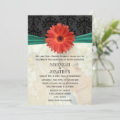 Foto  Damask Emerald Gerber Daisy Wedding Kaart (Staand voorkant)