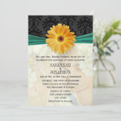 Foto  Damask Emerald Gerber Daisy Wedding Kaart (Staand voorkant)