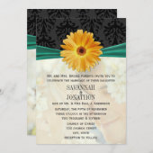 Foto  Damask Emerald Gerber Daisy Wedding Kaart (Voorkant / Achterkant)