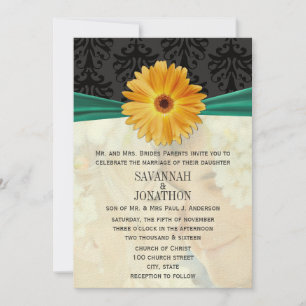 Foto  Damask Emerald Gerber Daisy Wedding Kaart