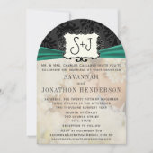 Foto  Damask Emerald Green Black Wedding Kaart (Voorkant)