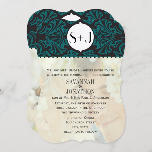 Foto  Damask Emerald Green die WedCut Wedding Kaart (Voorkant / Achterkant)