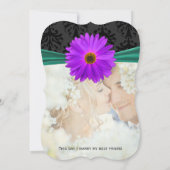 Foto Damask Emerald Paars Gerber Wedding Kaart (Achterkant)