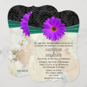 Foto Damask Emerald Paars Gerber Wedding Kaart (Voorkant / Achterkant)