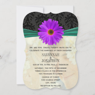Foto  Damask Emerald Paars Gerber Wedding Kaart