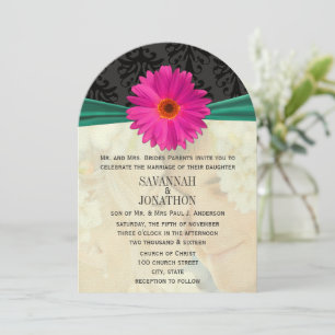 Foto  Damask Emerald Pink Gerber Wedding Kaart