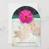 Foto  Damask Emerald Pink Gerber Wedding Kaart (Achterkant)