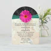 Foto  Damask Emerald Pink Gerber Wedding Kaart (Staand voorkant)