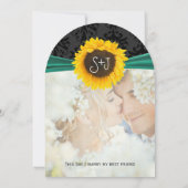 Foto Damask Emerald Sunflower Wedding Kaart (Achterkant)