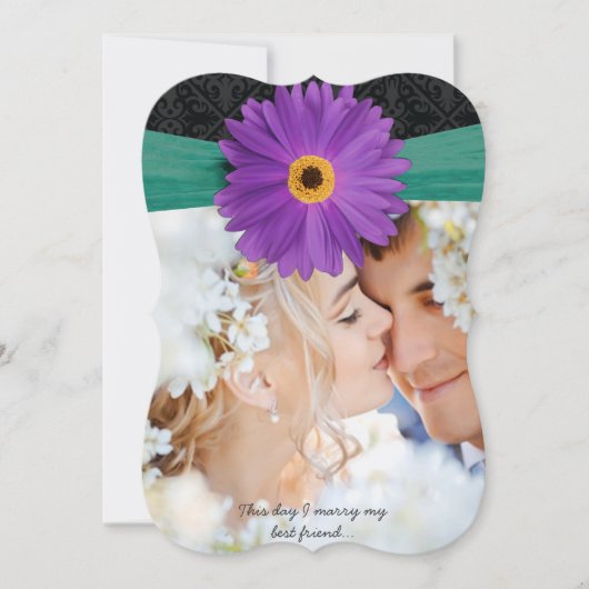 Foto Damask Lila Emerald Gerber Daisy Wedding Kaart (Voorkant)