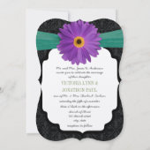 Foto Damask Lila Emerald Gerber Daisy Wedding Kaart (Achterkant)