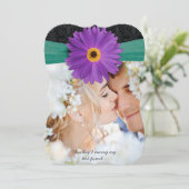 Foto Damask Lila Emerald Gerber Daisy Wedding Kaart (Staand voorkant)