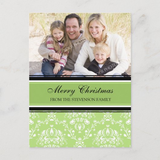 Foto Damask Merry Christmas Briefkaarten Green (Voorkant)