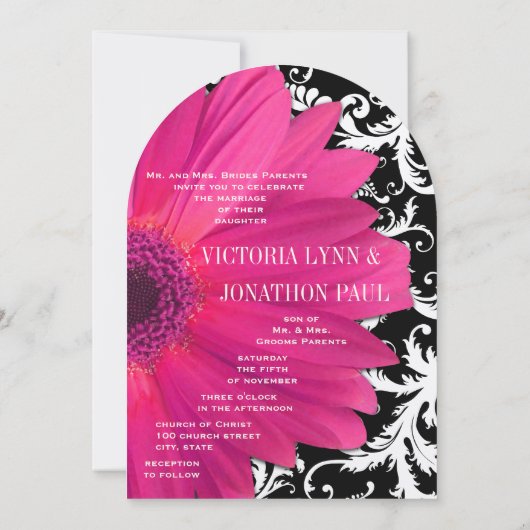 Foto  Damask Pink Gerber Daisy Wedding Kaart (Achterkant)