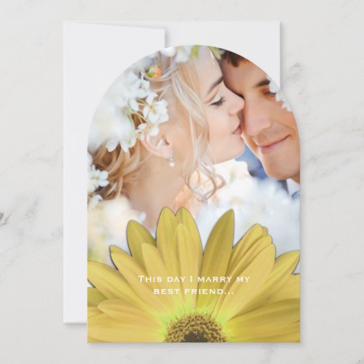 Foto  Damask Yellow Gerber Daisy Wedding Kaart (Voorkant)