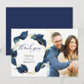 Foto Dank Je Modern Diep Indigo Blauw en Goud Bedankkaart (Voorkant / Achterkant)