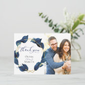 Foto Dank Je Modern Diep Indigo Blauw en Goud Bedankkaart (Staand voorkant)