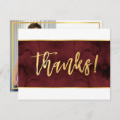 FOTO DANK JE modern rood wijnrood goud schrift Bedankkaart (Voorkant / Achterkant)