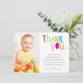 FOTO DANK JE moderne kleurrijke regenboog typograf Bedankkaart (Staand voorkant)