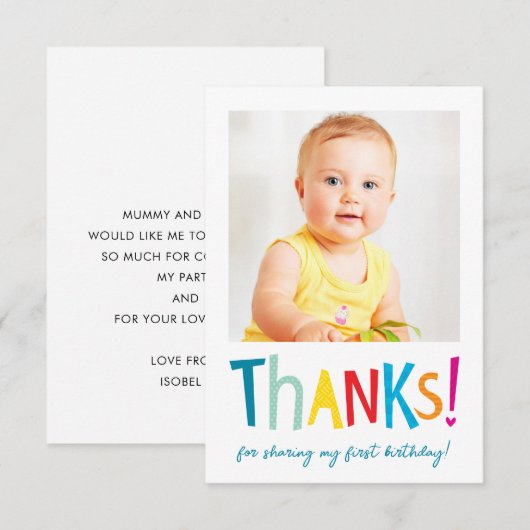 FOTO DANK JE moderne leuke kleurrijke typografie Bedankkaart (Voorkant / Achterkant)