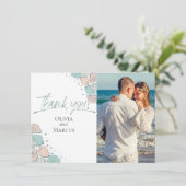 Foto Dank je wel | Beach Seashells Coral Blauwgroe Bedankkaart (Staand voorkant)